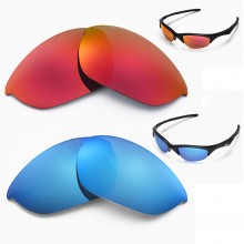 Walleva Two Pairs Polarized Lenses For Oakley Half Jacket Sunglasses - Fire Red + Ice Blue